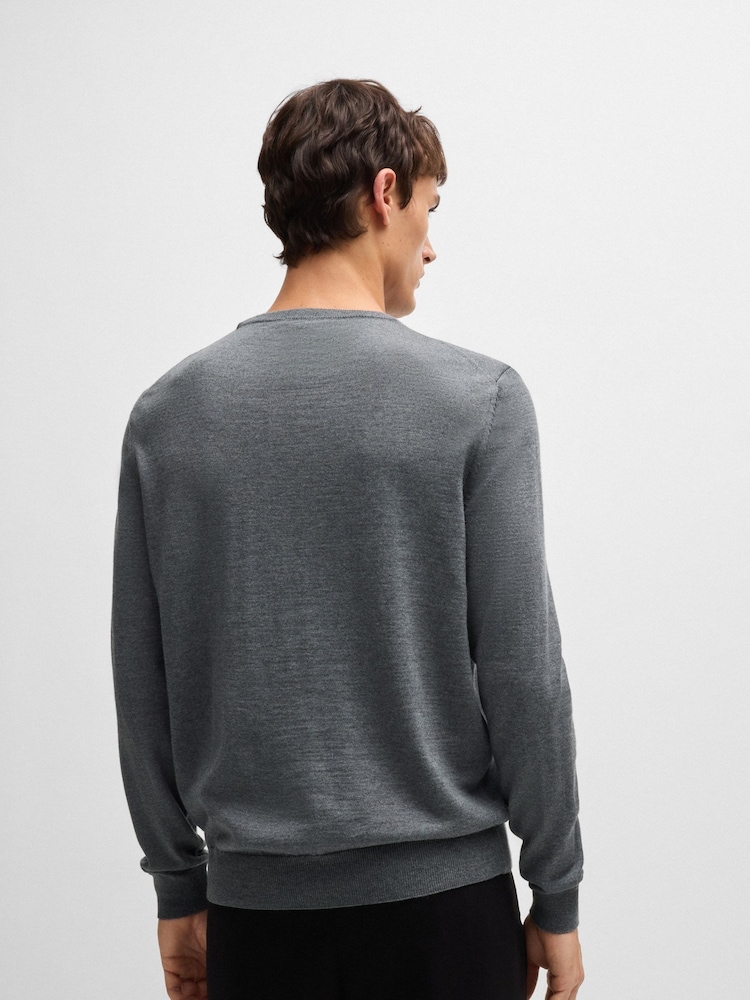 BOSS Grey Embroidered Logo Virgin Wool Sweater - Image 2 of 5 BOSS Grey Embroidered Logo Virgin Wool Sweater - Image 2 of 5