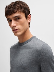 BOSS Grey Embroidered Logo Virgin Wool Sweater - Image 4 of 5