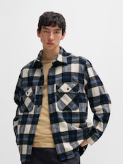 HUGO Grey/White Slim-Fit Checked Shirt in Brushed Fabric - Image 1 of 6
