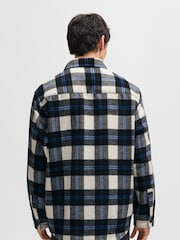 HUGO Grey/White Slim-Fit Checked Shirt in Brushed Fabric - Image 2 of 6