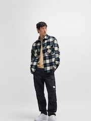 HUGO Grey/White Slim-Fit Checked Shirt in Brushed Fabric - Image 3 of 6