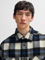 HUGO Grey/White Slim-Fit Checked Shirt in Brushed Fabric - Image 4 of 6