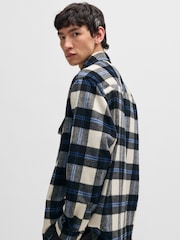 HUGO Grey/White Slim-Fit Checked Shirt in Brushed Fabric - Image 5 of 6