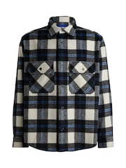 HUGO Grey/White Slim-Fit Checked Shirt in Brushed Fabric - Image 6 of 6