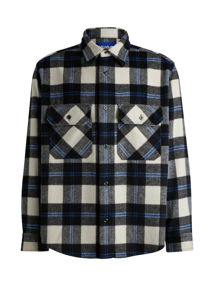 HUGO Grey/White Slim-Fit Checked Shirt in Brushed Fabric - Image 6 of 6