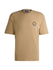 HUGO Natural Smiley Face Logos 100% Cotton Jersey T-Shirt - Image 5 of 5