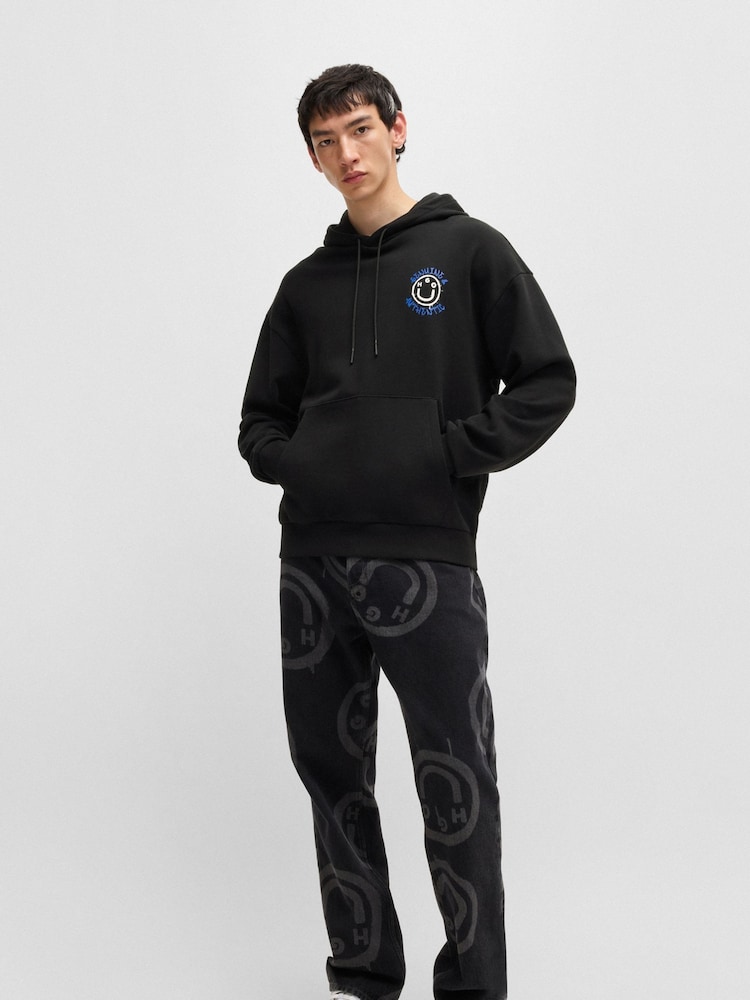 HUGO Black Seasonal Artwork 100% Cotton Hoodie - Image 1 of 5