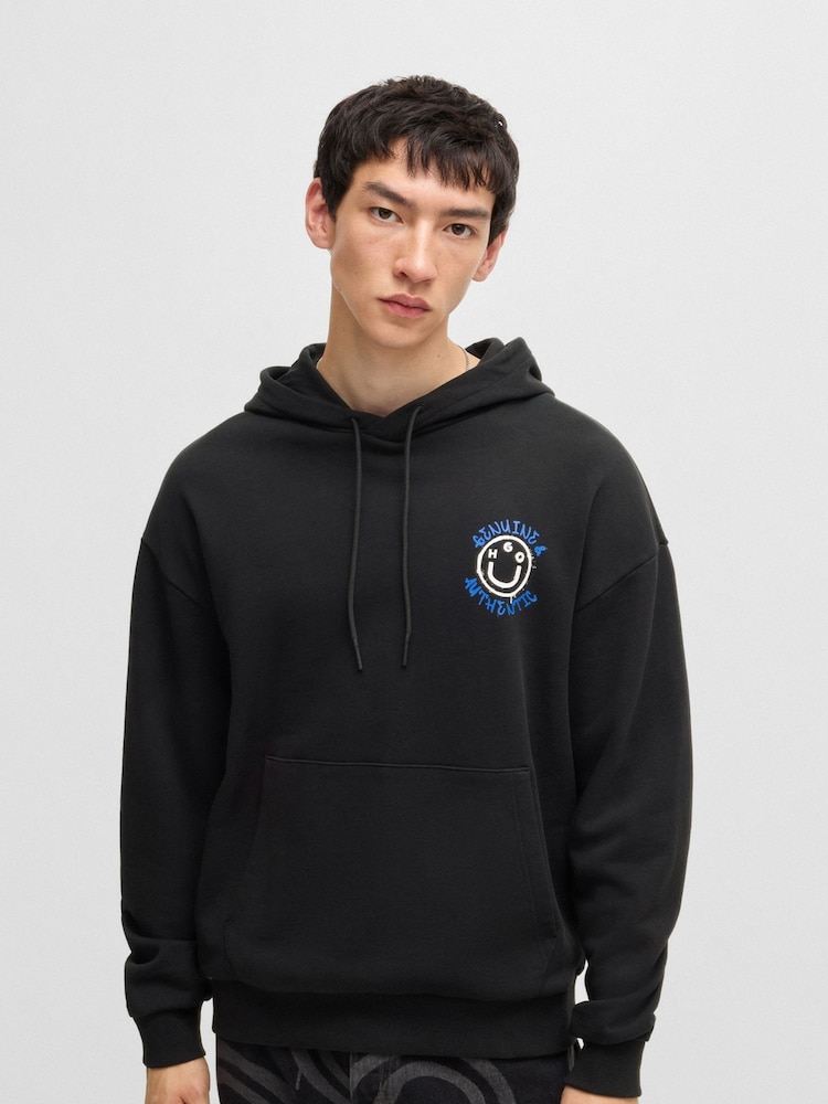 HUGO Black Seasonal Artwork 100% Cotton Hoodie - Image 2 of 5