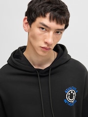HUGO Black Seasonal Artwork 100% Cotton Hoodie - Image 3 of 5