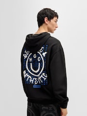 HUGO Black Seasonal Artwork 100% Cotton Hoodie - Image 4 of 5