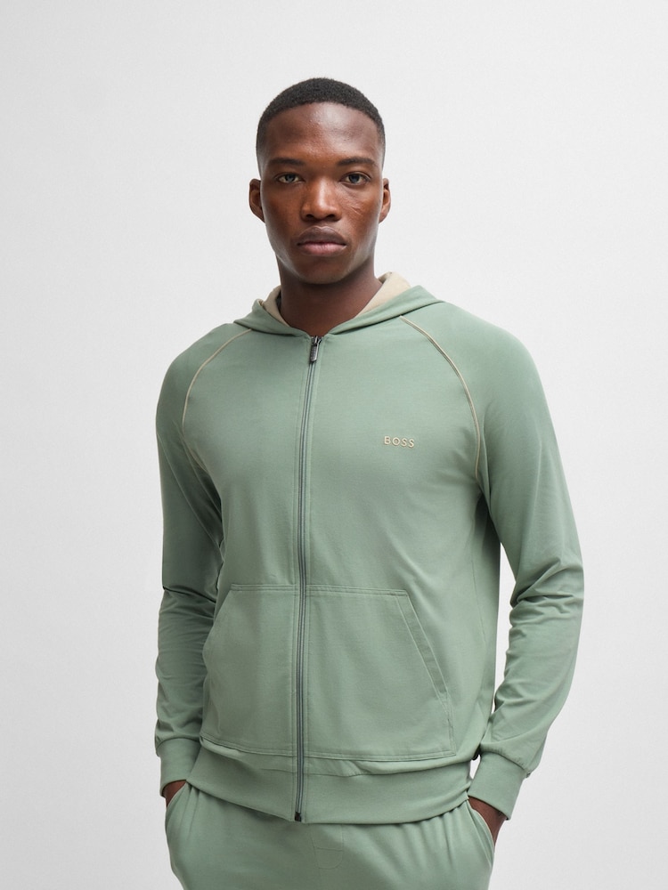 BOSS Green Embroidered Logo Zip-Up Hoodie in Stretch Cotton - Image 2 of 5