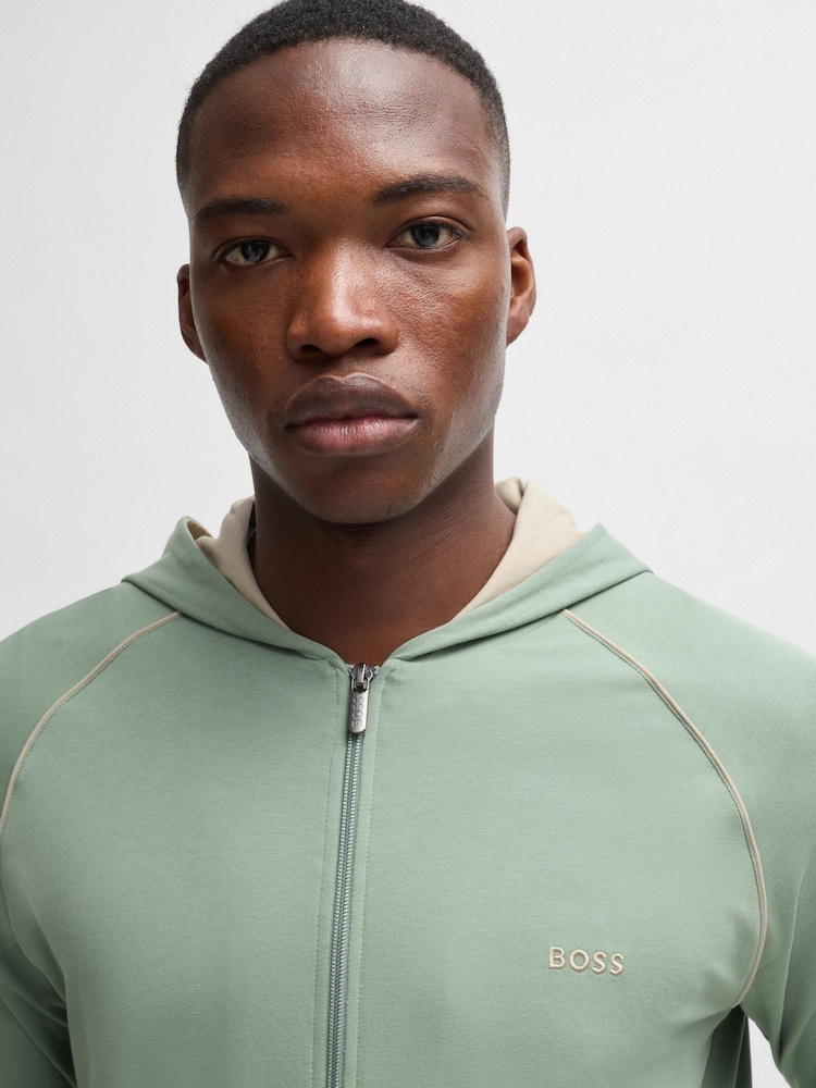 BOSS Green Embroidered Logo Zip-Up Hoodie in Stretch Cotton - Image 4 of 5