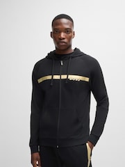 BOSS Black 100% Cotton Terry Zip-Up Hoodie With Foil Print Logo - Image 3 of 5