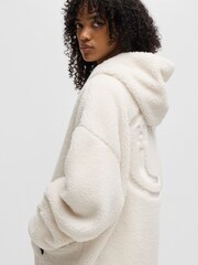 HUGO White Quarter Zip Teddy Hoodie With Smiley Face Logo - Image 4 of 6