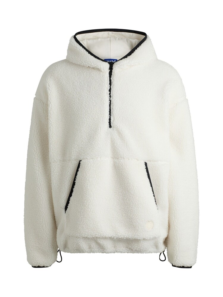 HUGO White Quarter Zip Teddy Hoodie With Smiley Face Logo - Image 6 of 6