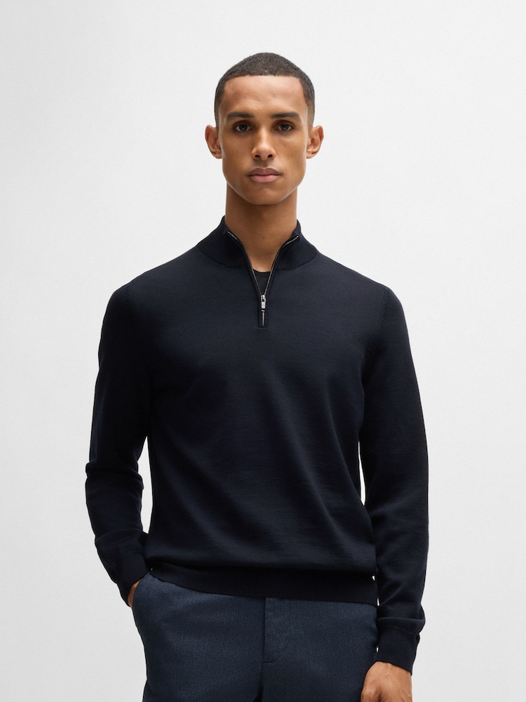 BOSS Blue Fit Virgin Wool Quarter Zip Jumper - Image 2 of 5