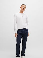 BOSS White Contrast Logo Stretch Cotton Long Sleeve T-Shirt - Image 1 of 5