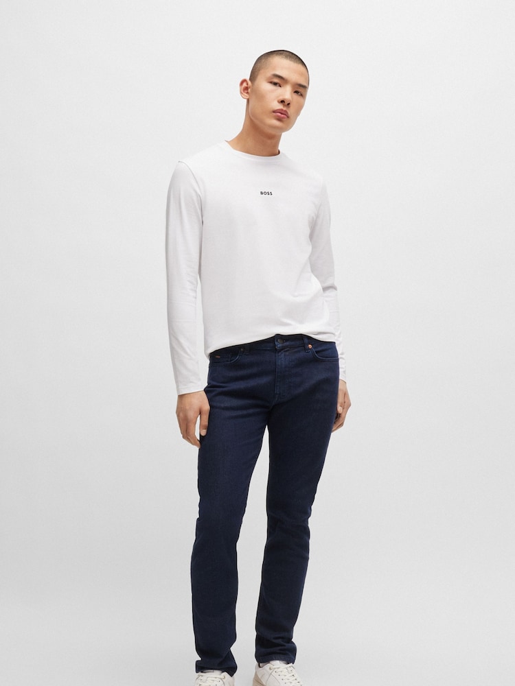 BOSS White Contrast Logo Stretch Cotton Long Sleeve T-Shirt - Image 1 of 5
