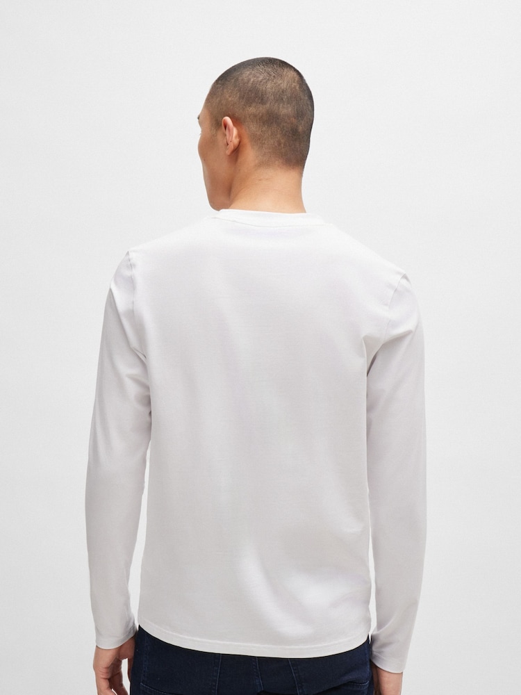 BOSS White Contrast Logo Stretch Cotton Long Sleeve T-Shirt - Image 2 of 5