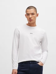 BOSS White Contrast Logo Stretch Cotton Long Sleeve T-Shirt - Image 3 of 5