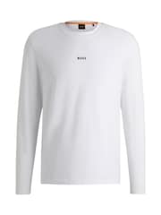 BOSS White Contrast Logo Stretch Cotton Long Sleeve T-Shirt - Image 5 of 5