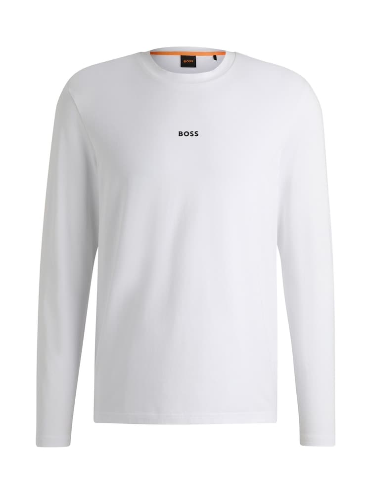 BOSS White Contrast Logo Stretch Cotton Long Sleeve T-Shirt - Image 5 of 5
