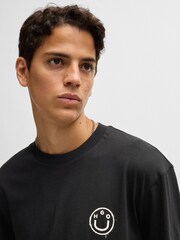 HUGO Black Smiley Face Logos 100% Cotton Jersey T-Shirt - Image 2 of 5