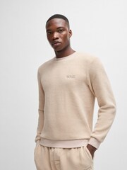 BOSS White Embroidered Logo Stretch Fleece Sweatshirt - Image 3 of 5