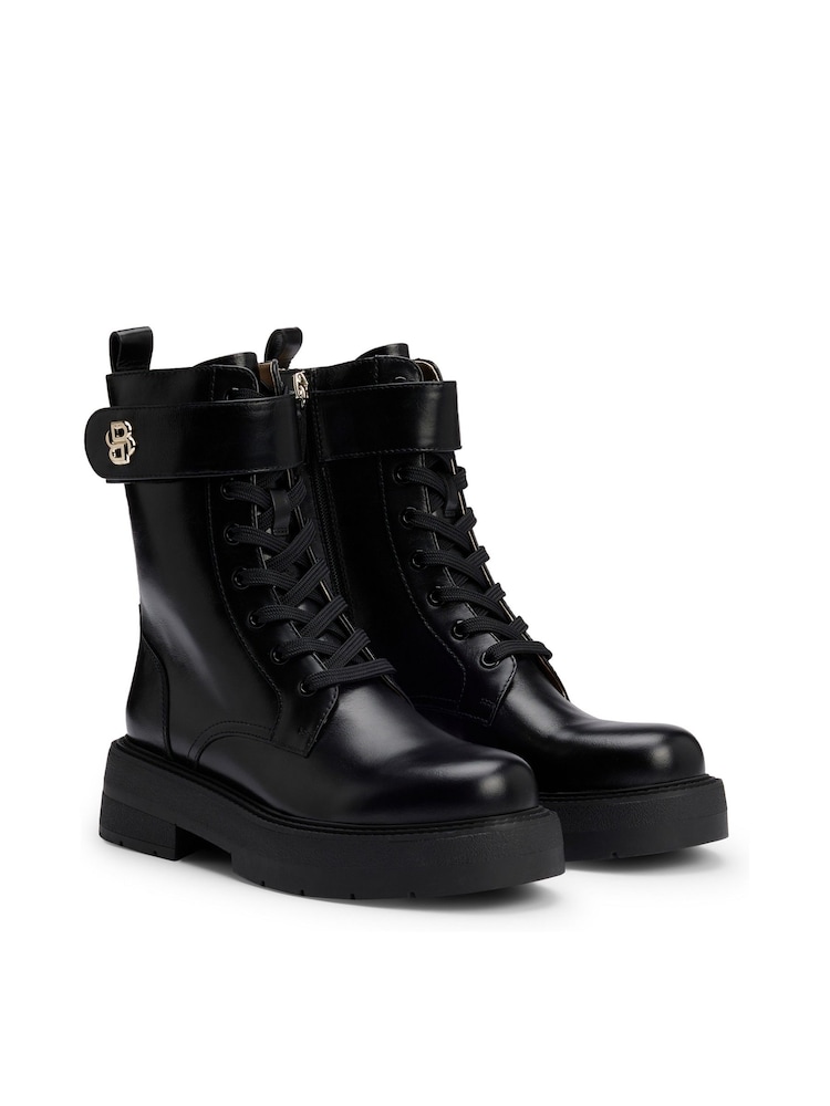 BOSS Black Leather Boots With Double B Monogram - Image 2 of 4