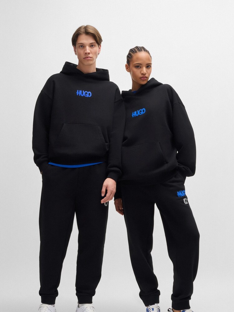 HUGO Black Smiley Face Logo 100% Cotton Terry Hoodie - Image 1 of 6