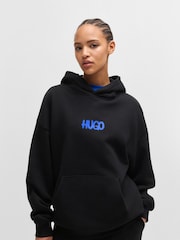 HUGO Black Smiley Face Logo 100% Cotton Terry Hoodie - Image 2 of 6