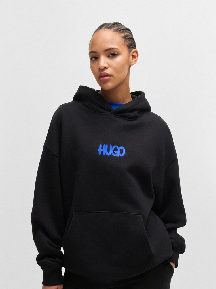 HUGO Black Smiley Face Logo 100% Cotton Terry Hoodie - Image 2 of 6