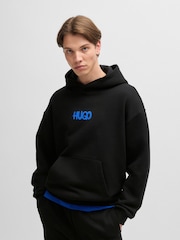 HUGO Black Smiley Face Logo 100% Cotton Terry Hoodie - Image 4 of 6