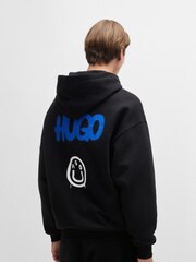 HUGO Black Smiley Face Logo 100% Cotton Terry Hoodie - Image 5 of 6
