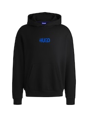 HUGO Black Smiley Face Logo 100% Cotton Terry Hoodie - Image 6 of 6