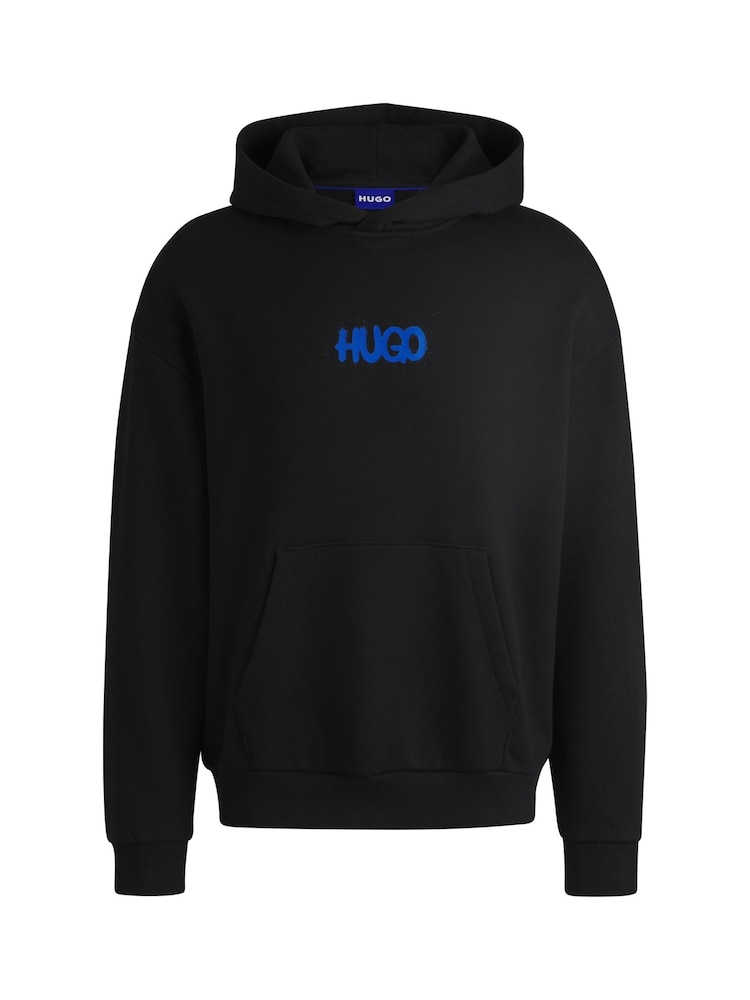 HUGO Black Smiley Face Logo 100% Cotton Terry Hoodie - Image 6 of 6