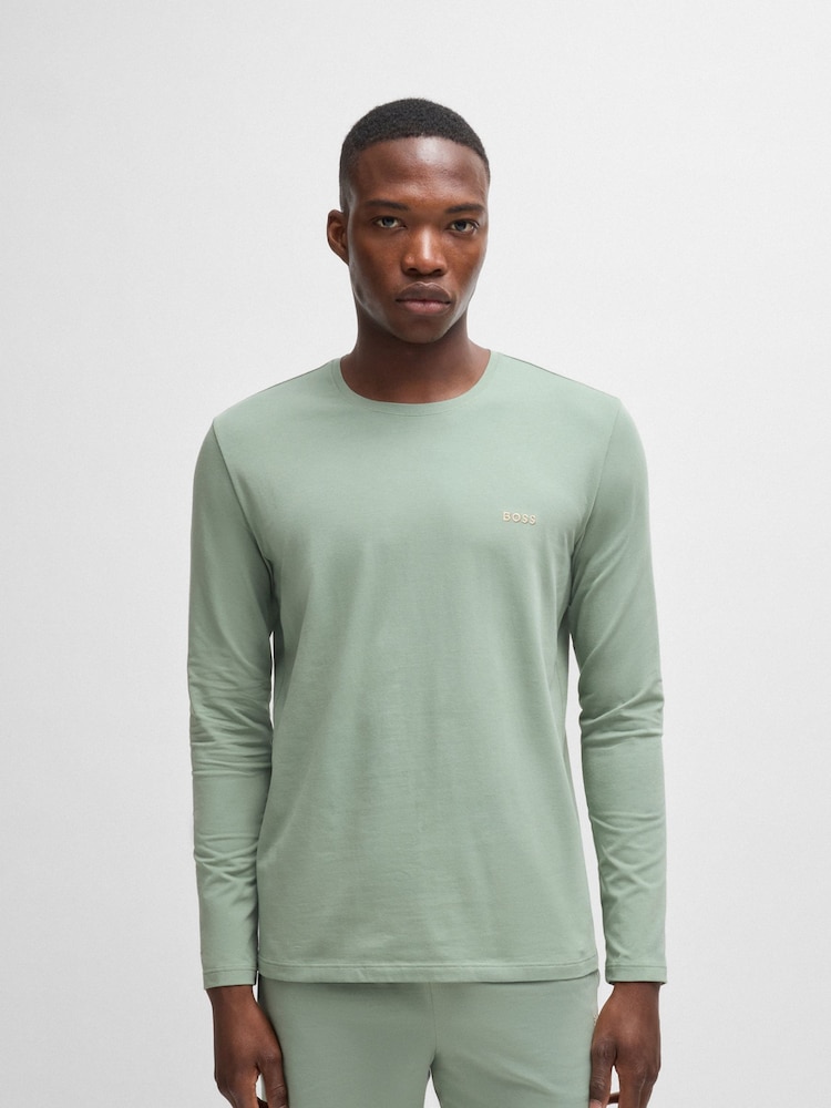 BOSS Green Embroidered Logo Stretch Long Sleeve T-Shirt - Image 2 of 5