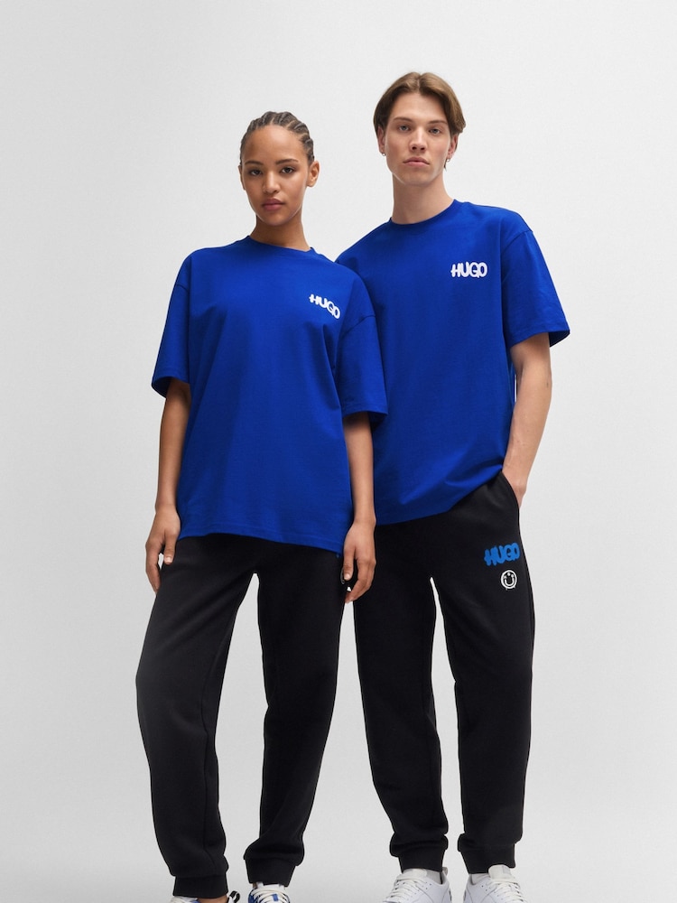 HUGO Blue Smiley Face Logo 100% Cotton Jersey T-Shirt - Image 1 of 6