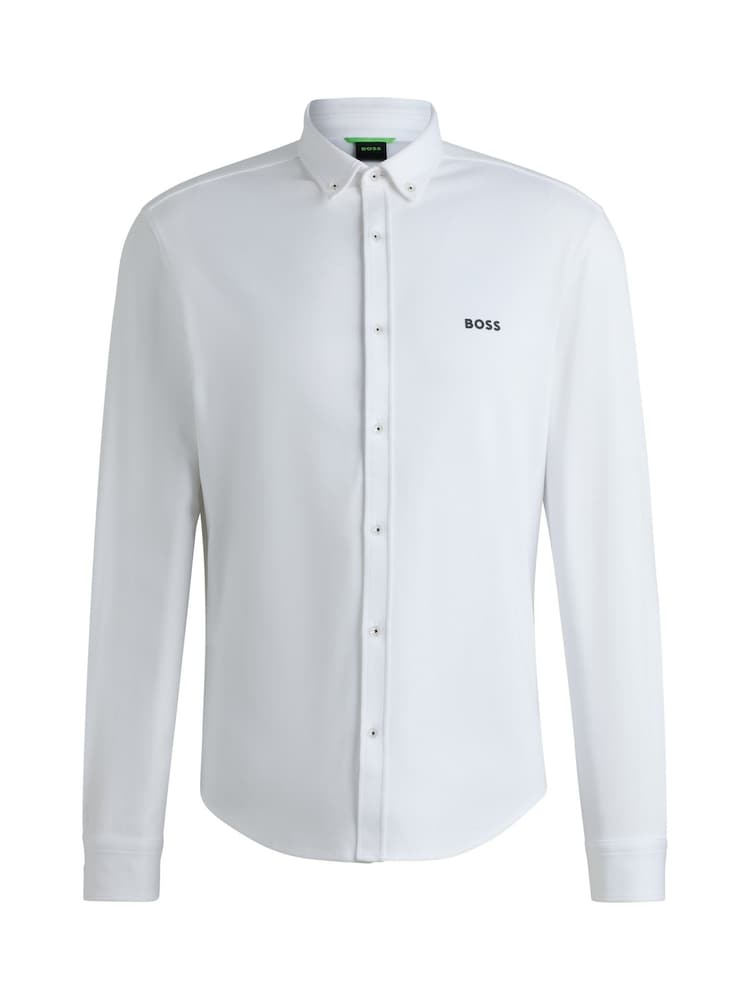 BOSS White Regular Fit Anti Wrinkle 100% Cotton Shirt - Image 6 of 6