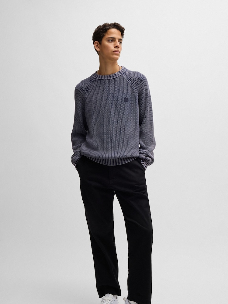 HUGO Blue Knitted 100% Cotton Smiley Face Logo Sweater - Image 1 of 5 HUGO Blue Knitted 100% Cotton Smiley Face Logo Sweater - Image 1 of 5