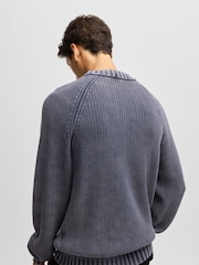 HUGO Blue Knitted 100% Cotton Smiley Face Logo Sweater - Image 2 of 5
