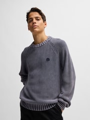 HUGO Blue Knitted 100% Cotton Smiley Face Logo Sweater - Image 3 of 5