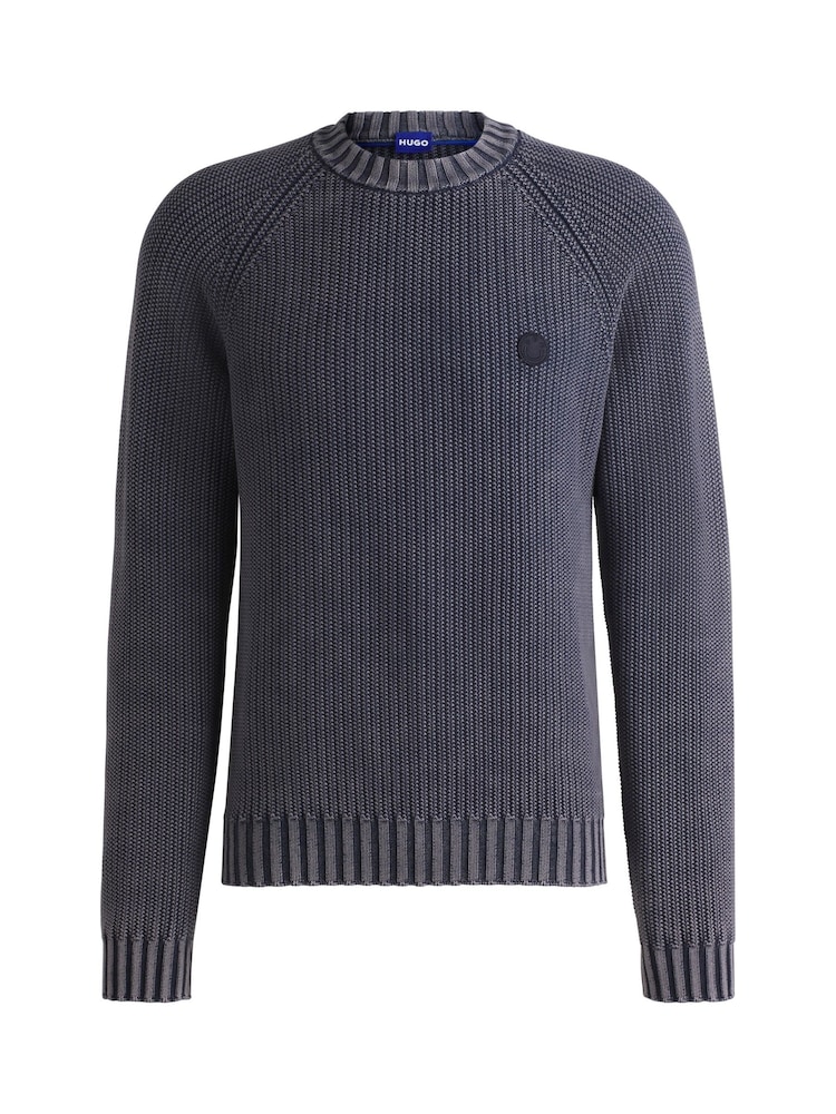HUGO Blue Knitted 100% Cotton Smiley Face Logo Sweater - Image 5 of 5 HUGO Blue Knitted 100% Cotton Smiley Face Logo Sweater - Image 5 of 5