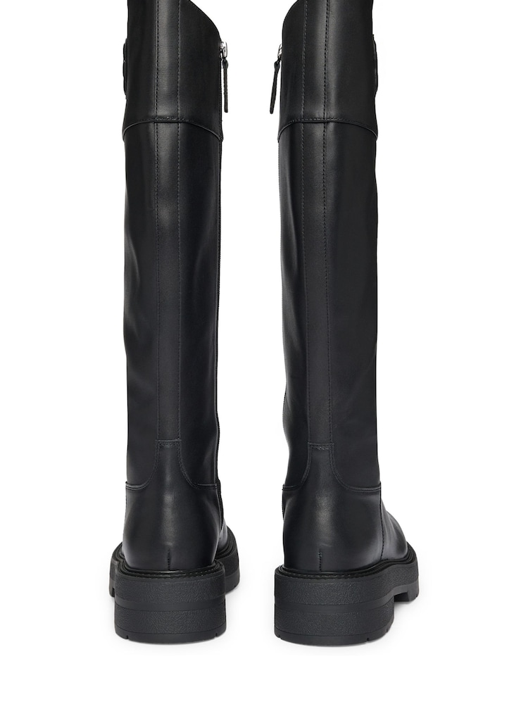 BOSS Black Leather Knee Boots With Padded Double B Monogram - Image 3 of 3 BOSS Black Leather Knee Boots With Padded Double B Monogram - Image 3 of 3
