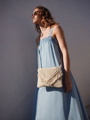White Cotton Macrame Beaded Cross-Body Bag - Image 3 of 9