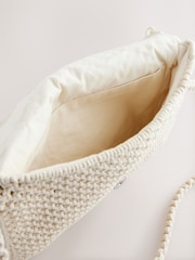 White Cotton Macrame Beaded Cross-Body Bag - Image 7 of 9