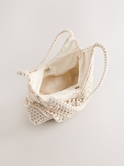 Blanc - Sac épaule en coton macramé avec perles - Image 7 de 9