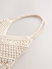 Blanc - Sac épaule en coton macramé avec perles - Image 8 de 9