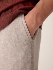 Neutral Linen Rich Drawstring Waist Shorts - Image 3 of 9