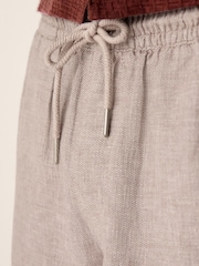 Neutral Linen Rich Drawstring Waist Shorts - Image 4 of 9